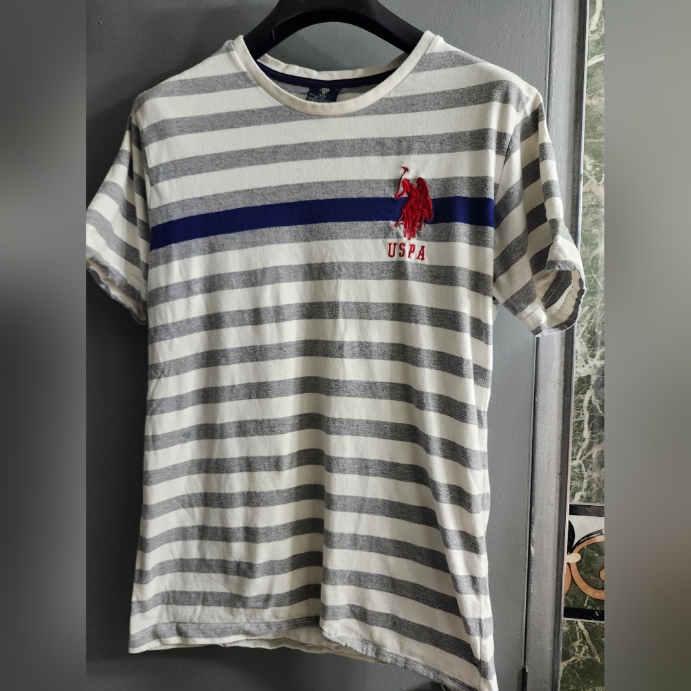 USPA striped cotton blend t-shirt small